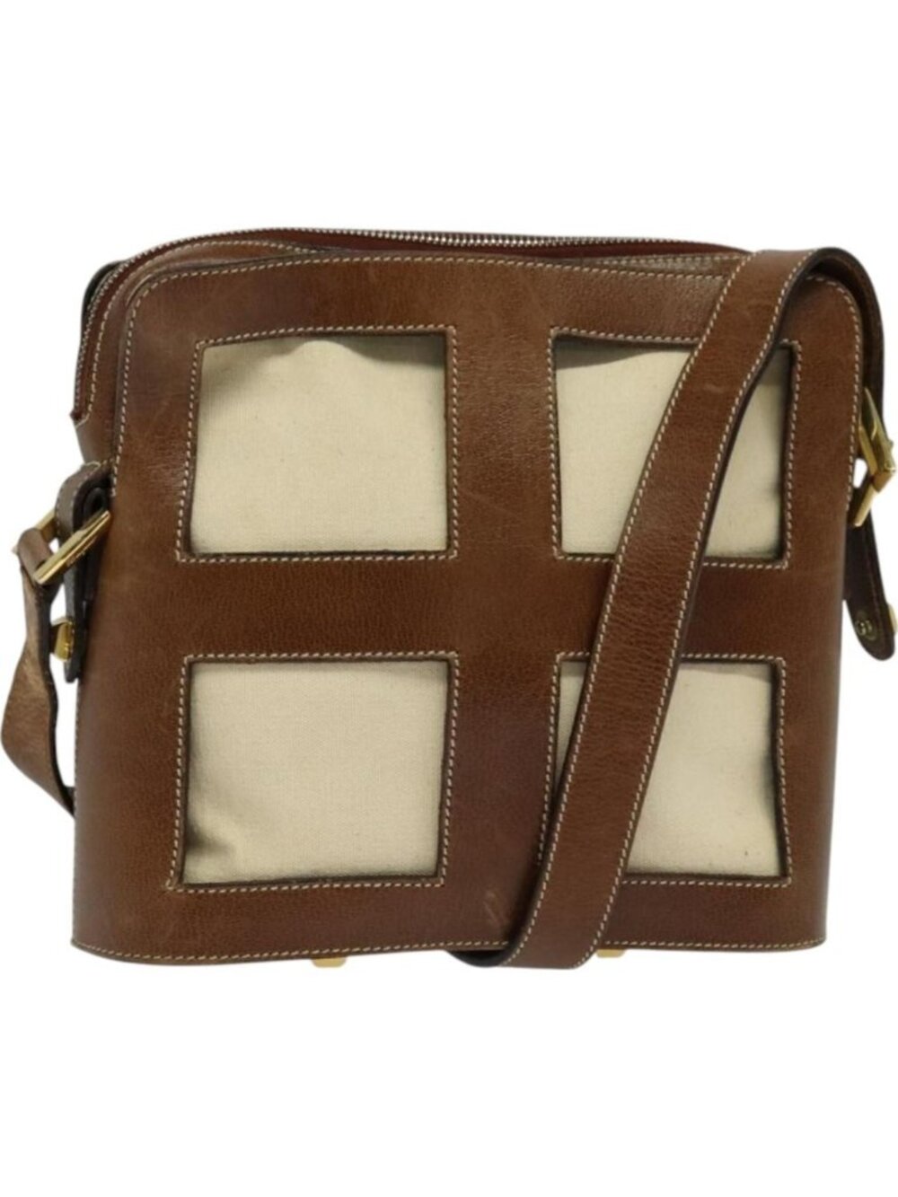 Salvatore Ferragamo Shoulder Bag Canvas Leather Beige Gold